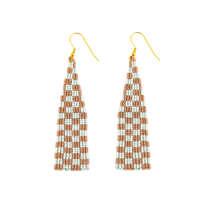 Delica Checkerboard Fringe Earrings