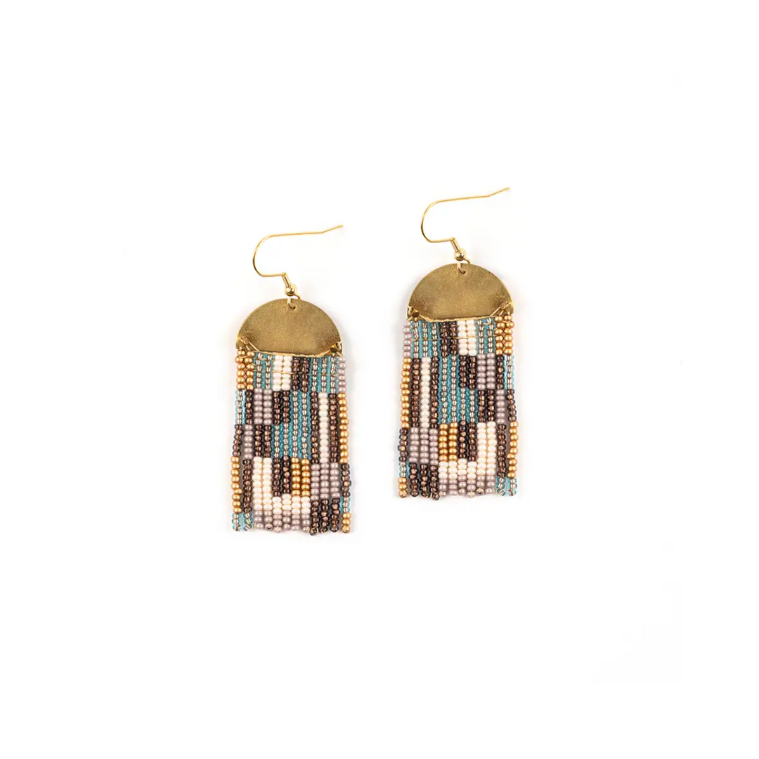 Beaded Patchwork & Brass Earrings