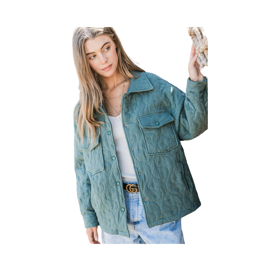 Yin Yang Mark Allover Quilted Jacket - Teal