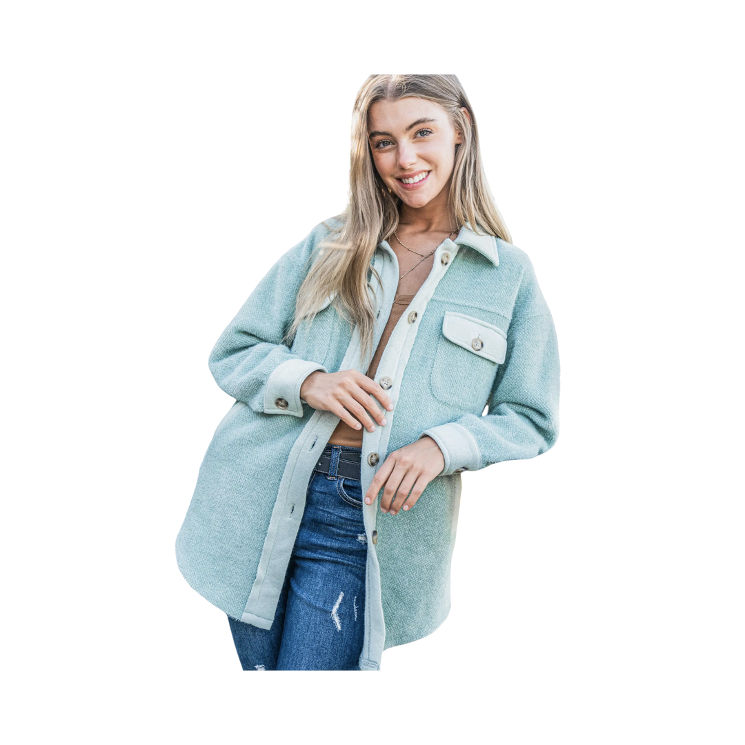 Soft Texture Comfy and Cozy Shacket - Mint
