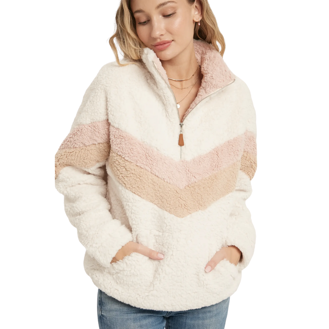 Chevron Sherpa Quarter Zip Pullover