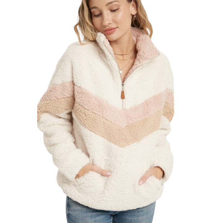 Chevron Sherpa Quarter Zip Pullover