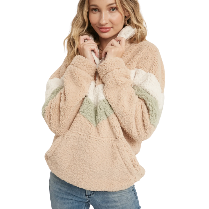 Chevron Sherpa Quarter Zip Pullover