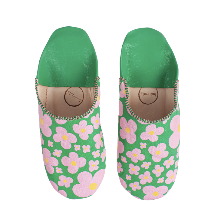 Margot Babouche Slippers - Green Floral