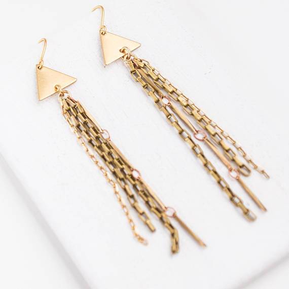 Long Multi-Chain Triangle Earrings