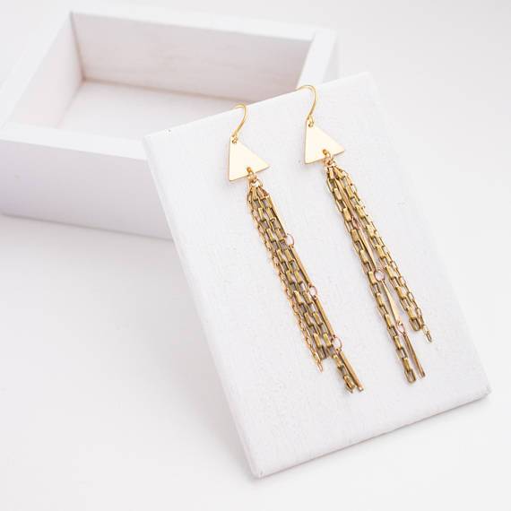 Long Multi-Chain Triangle Earrings