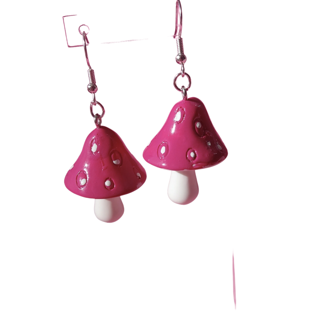 Dark Pink Mushroom Toadstool Earrings