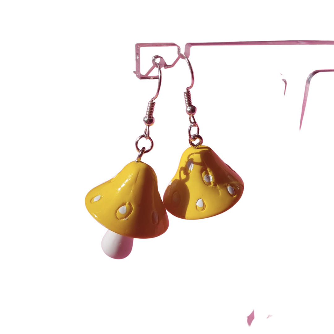 Large- Yellow Mushroom Toadstool Earrings