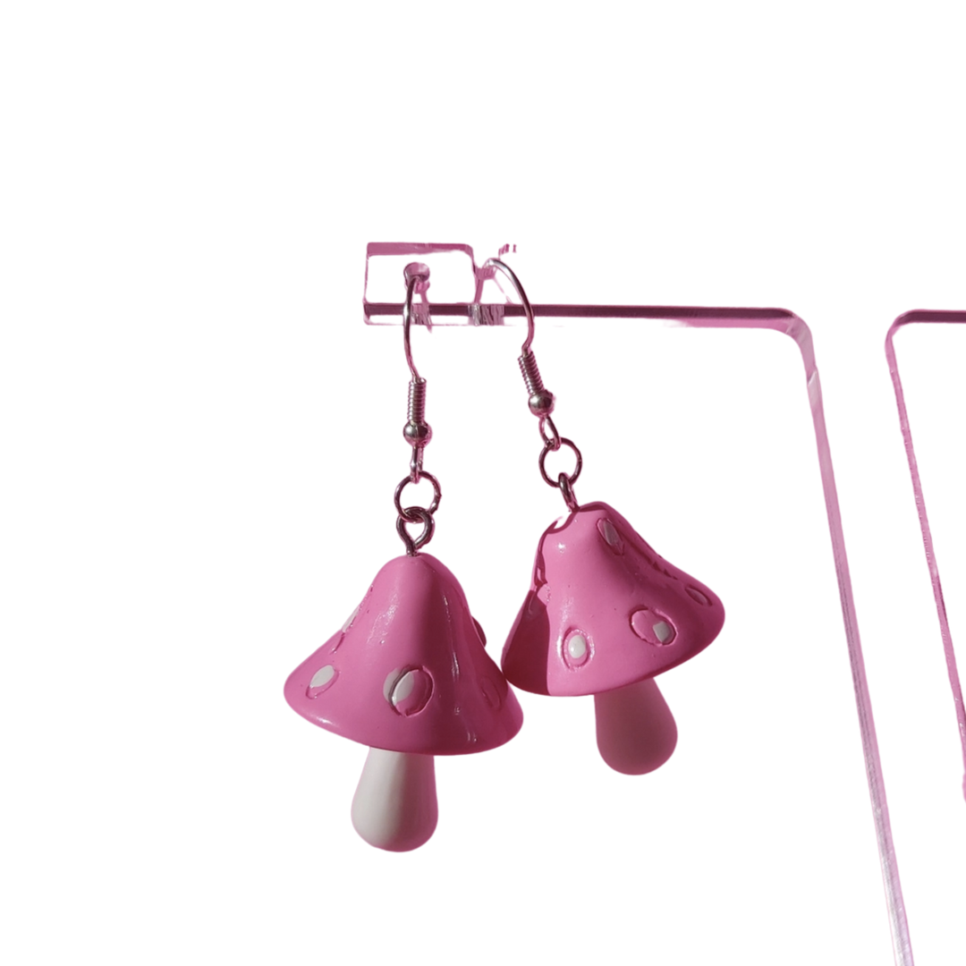 Pastel Pink Mushroom Toadstool Earrings
