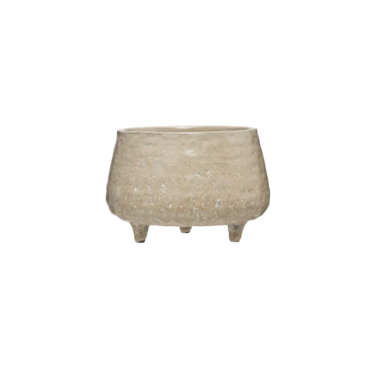 Cream Stoneware Footed Planter with Glaze