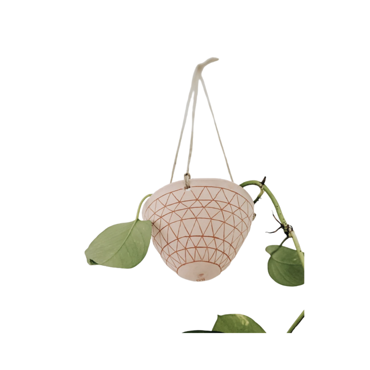 Geometric Frieze Hanging Planter in Pink & Terracotta