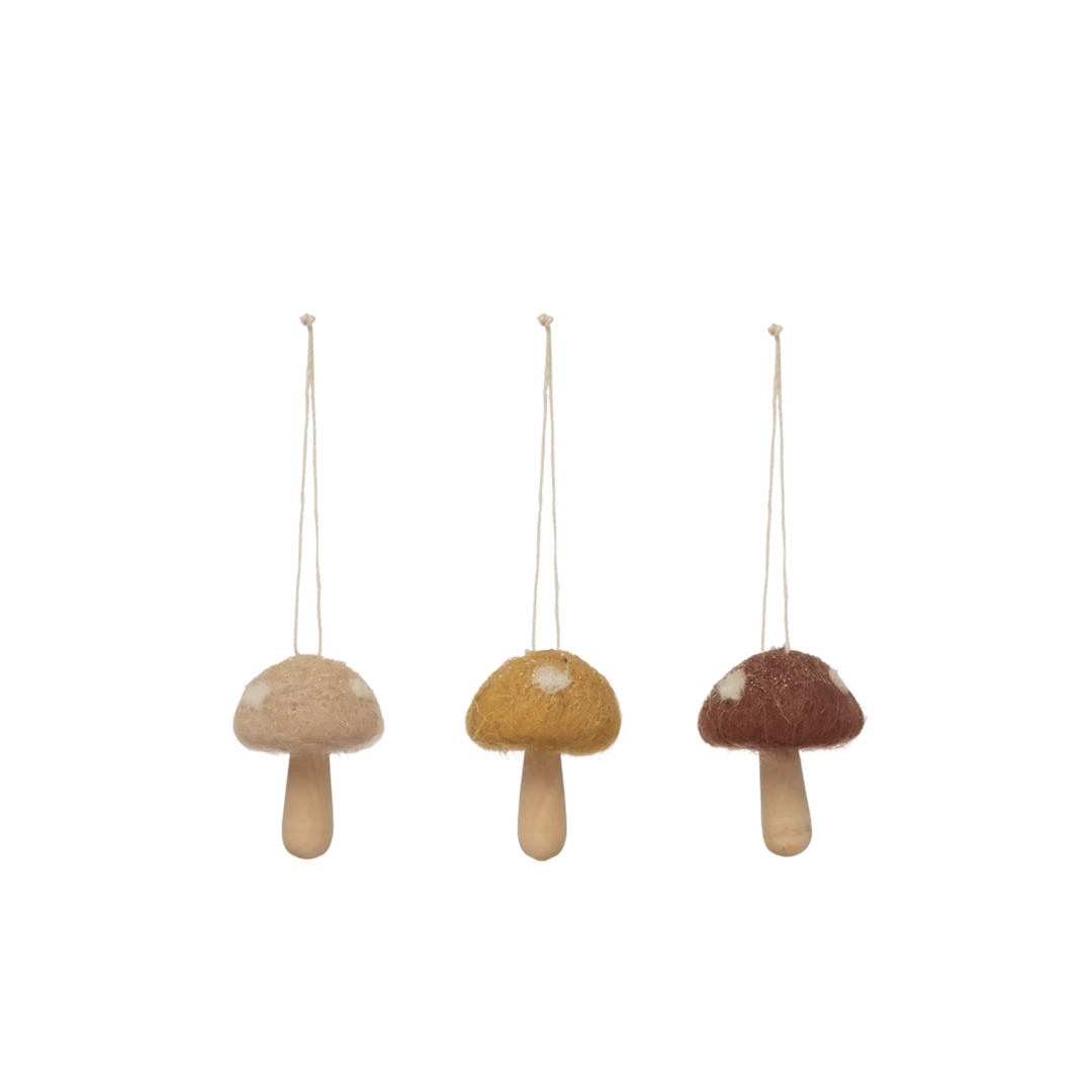 Wool and Wood Mushroom Ornament