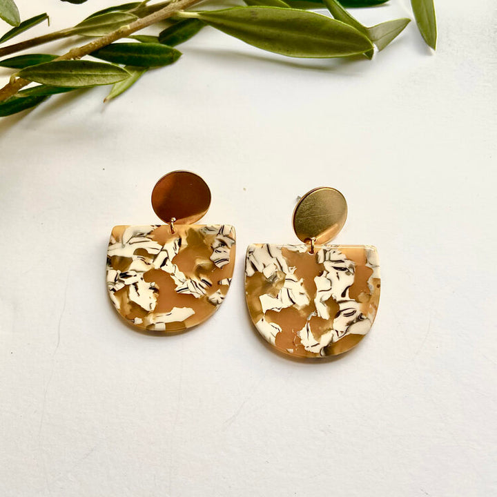 Delta Terrazzo Tortoise Shell Acetate and Brass Stud Earrings