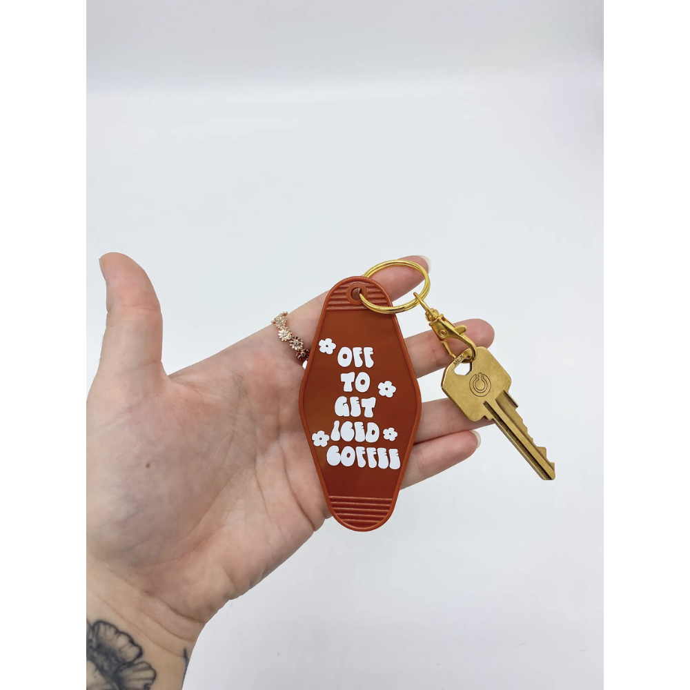 Off To Get Iced Coffee Retro Style Keychain