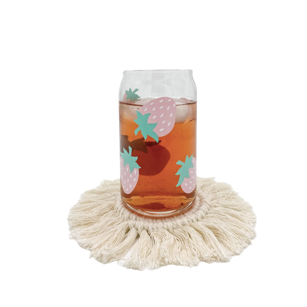 Pink Strawberry Glass Cup-Hand Wash Only