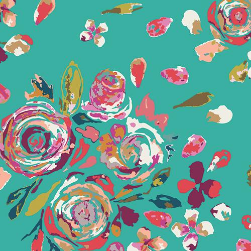 Organic Cotton Infinity Scarf - Turquoise and Fuchsia Flowers