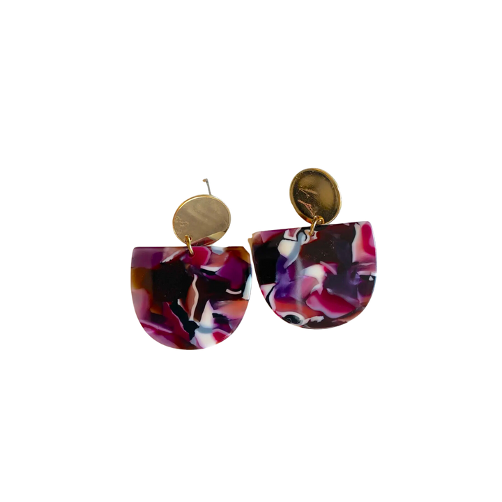 Delta Acetate Stud Earrings (Terrazzo Tortoise Shell Acetate and Brass Stud Earrings)