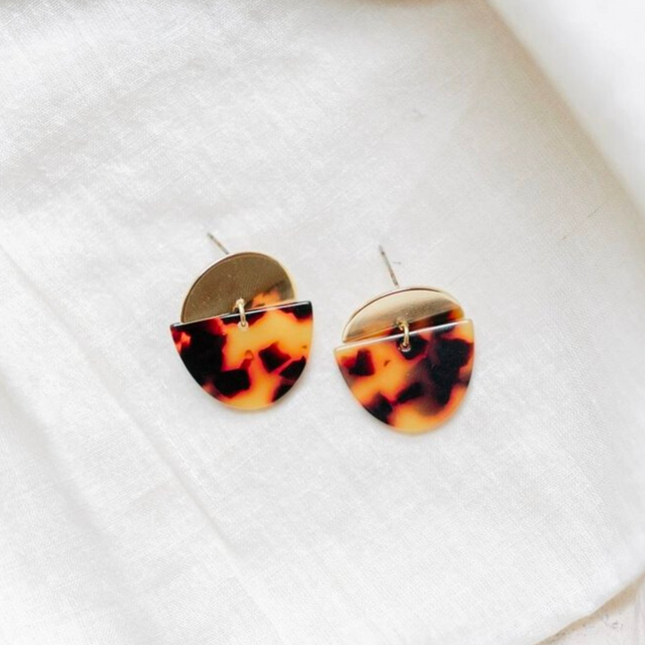 Small Terrazzo Tortoise Shell Acetate and Brass Stud Earrings