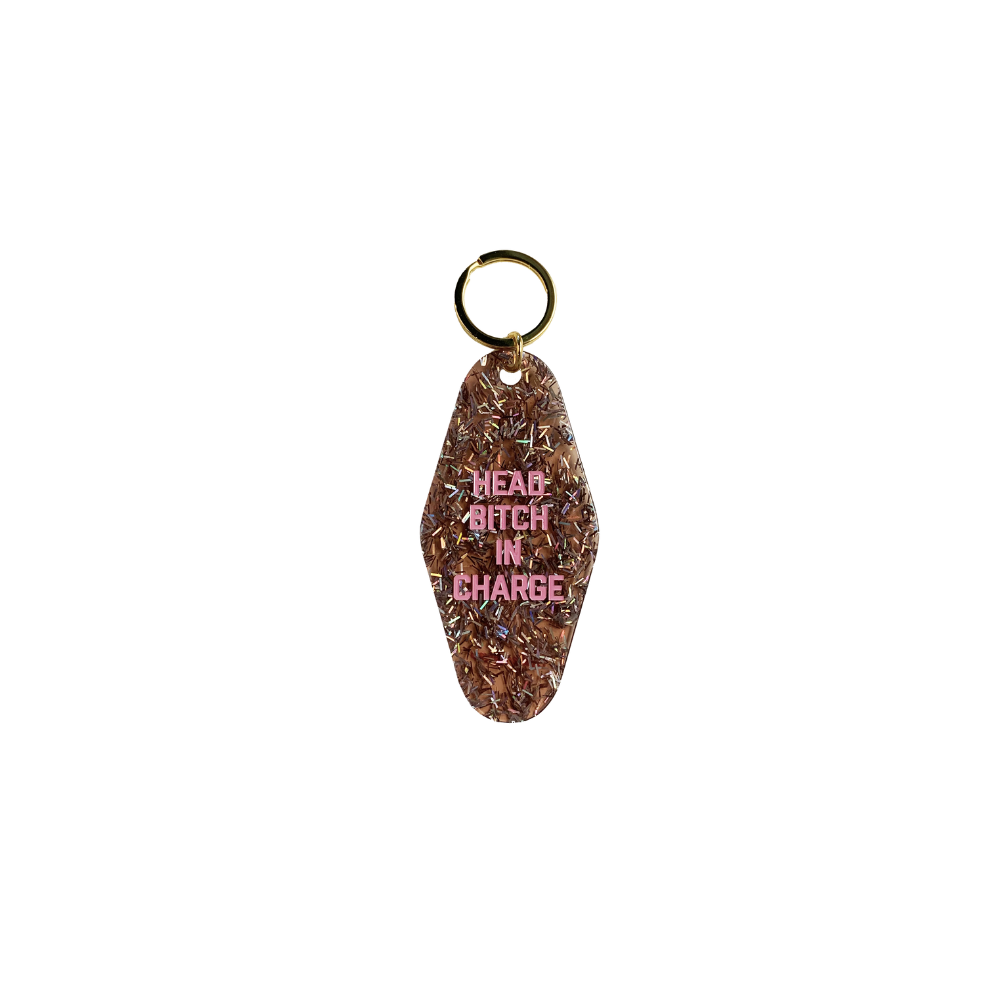 Head Bitch in Charge Confetti Glitter Motel Keytag