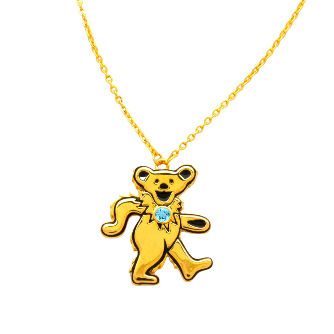 Grateful Dead Dancing Bear Birthstone Necklace | Gold