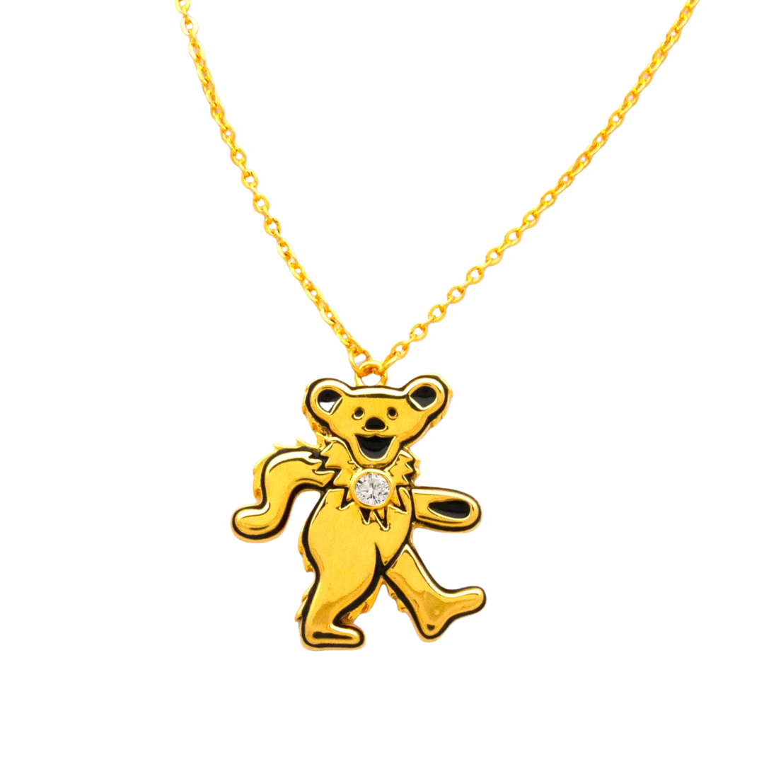 Grateful Dead Dancing Bear Birthstone Necklace | Gold