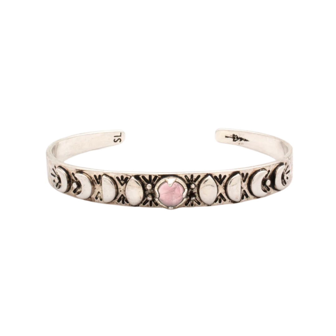 Mini Moon Phases Cuff Bracelet | Rose Quartz