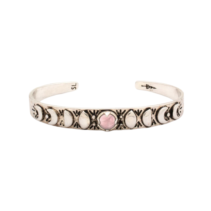 Mini Moon Phases Cuff Bracelet | Rose Quartz