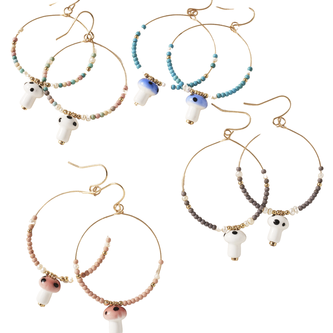 Mushroom Beaded Dangle Earrings