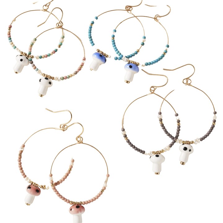 Mushroom Beaded Dangle Earrings