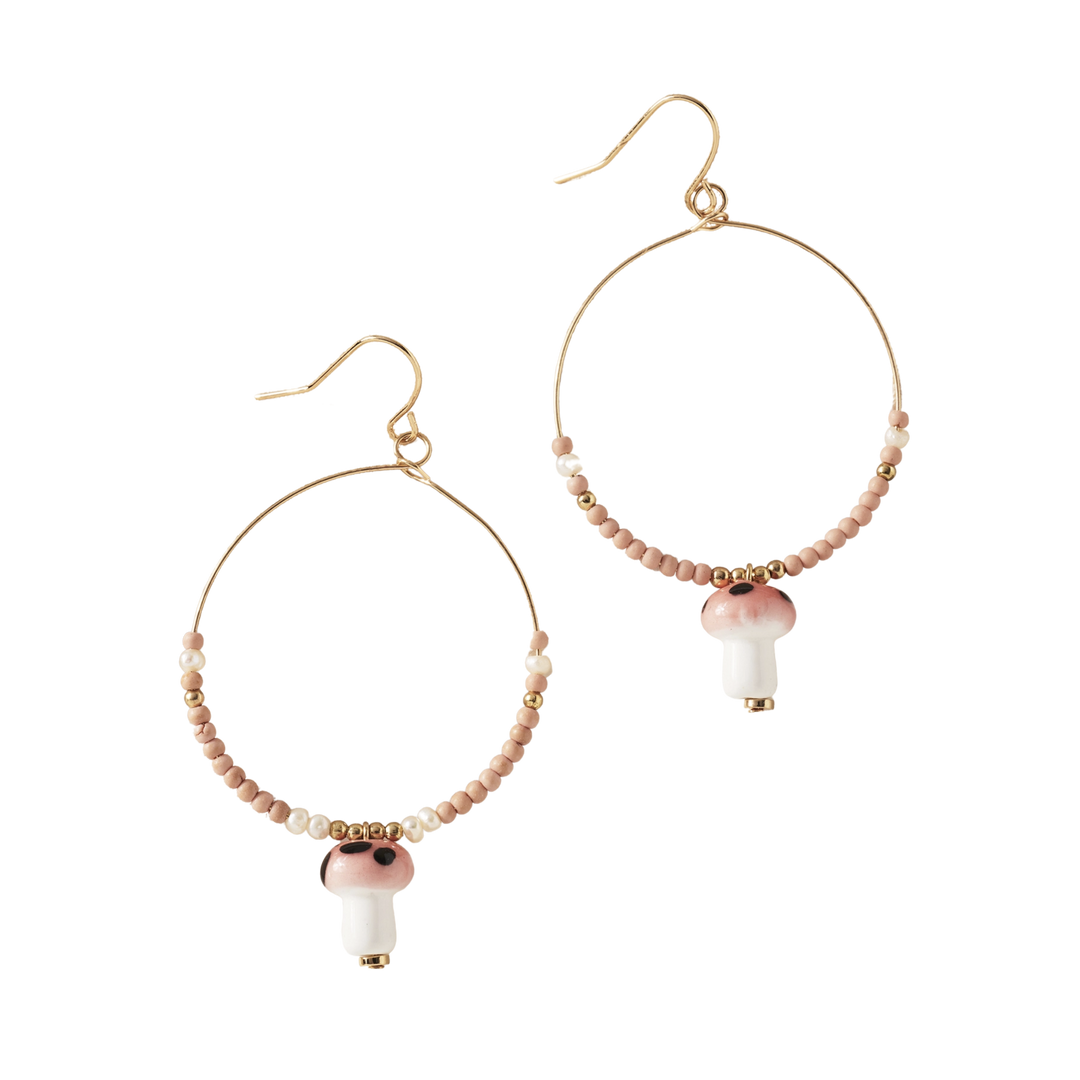 Mushroom Beaded Dangle Earrings