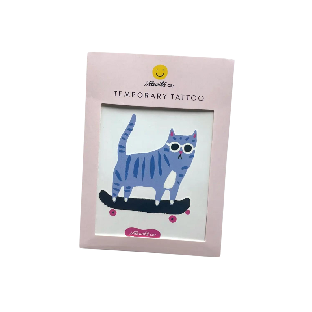 Skater Cat Temporary Tattoo