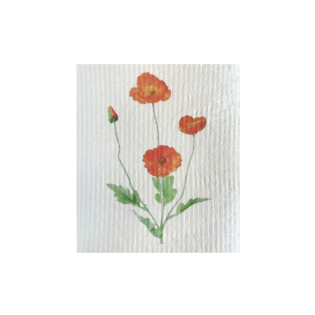 California Orange Poppy Swedish Sponge Cloth