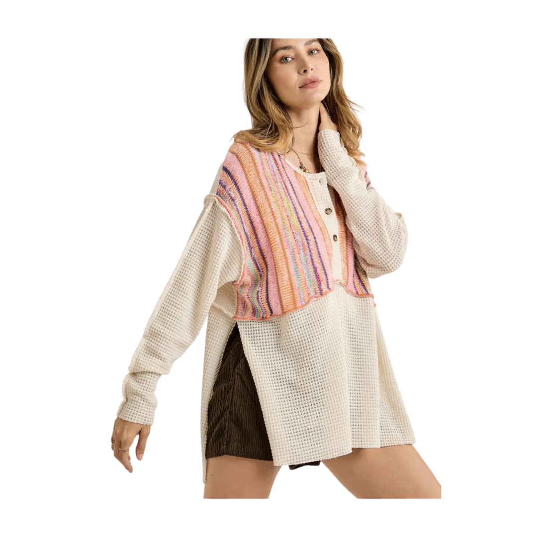 Button Down Round Neck Top