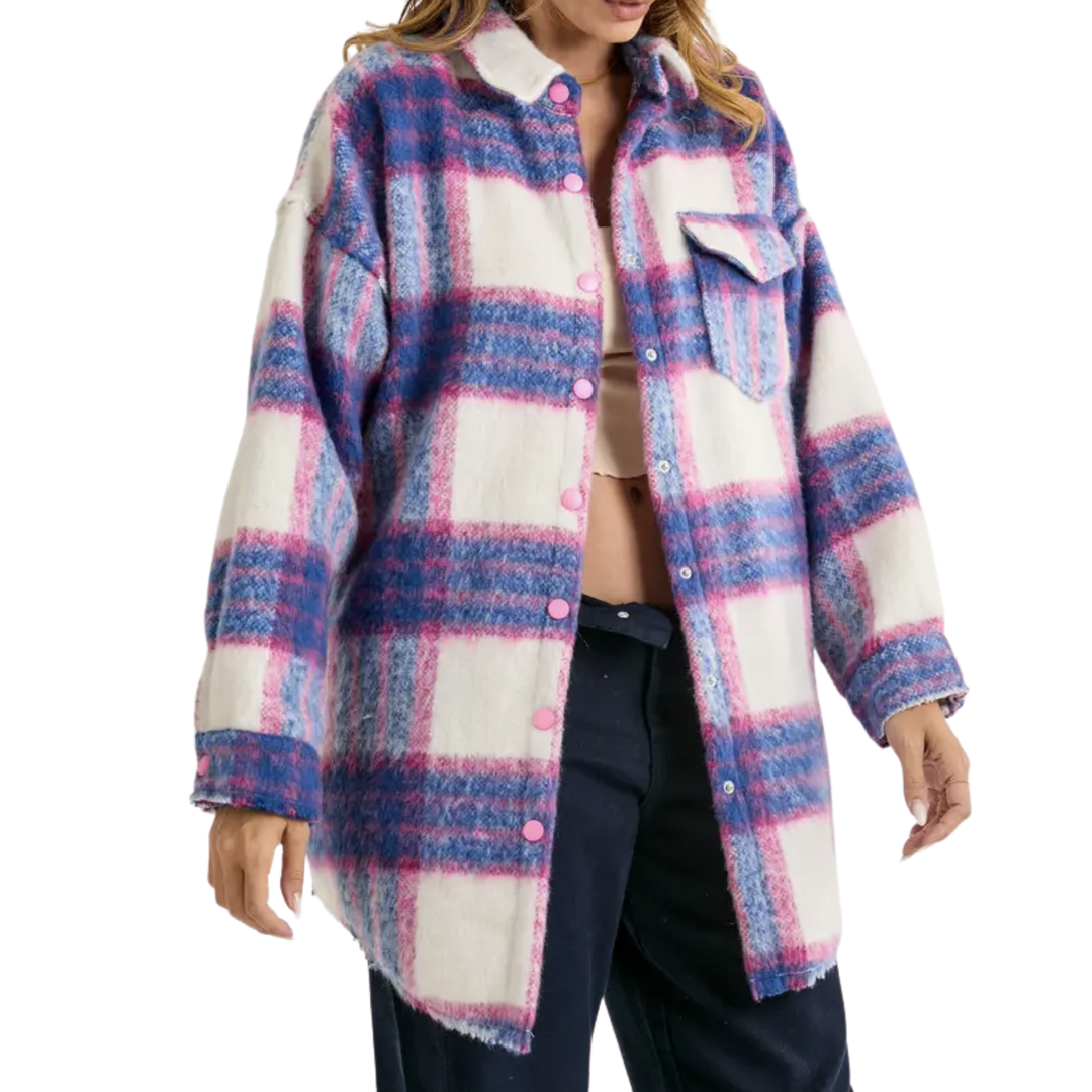 Hem Detail Easy Snap Button Front Shacket