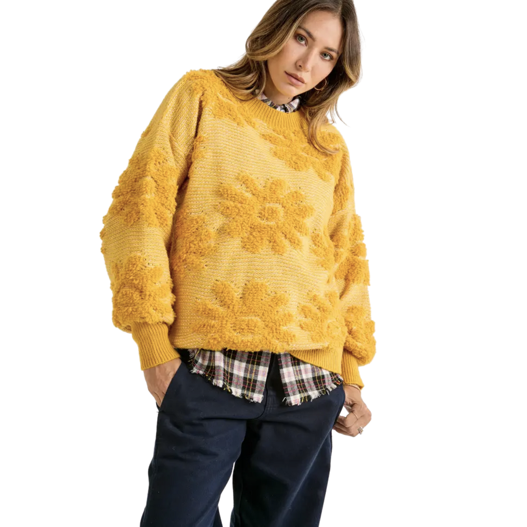 Yellow Crew Neck Pullover Sweater