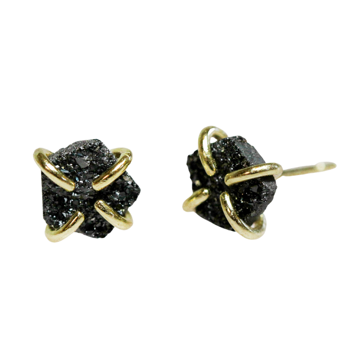 Black Druzy Prong Earrings