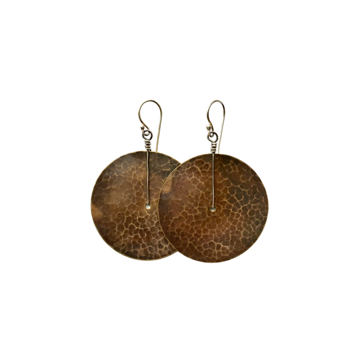 Brass Hammered Disc Earrings - Large