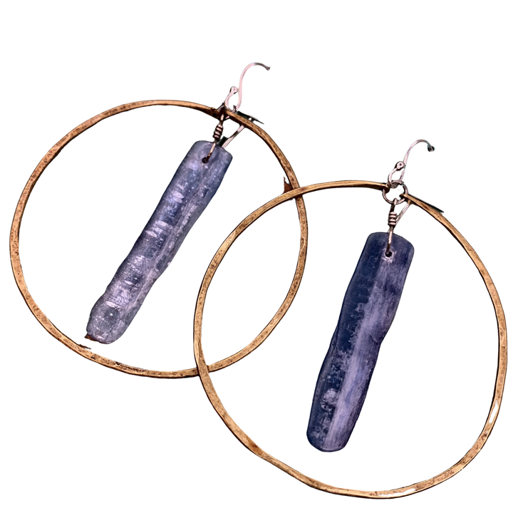 Brass Kyanite Circles Earrings - Large