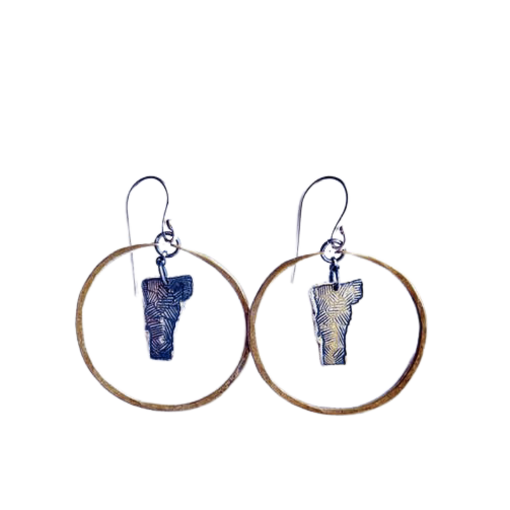 Brass Hoop Earrings with Silver Vermonts - Small