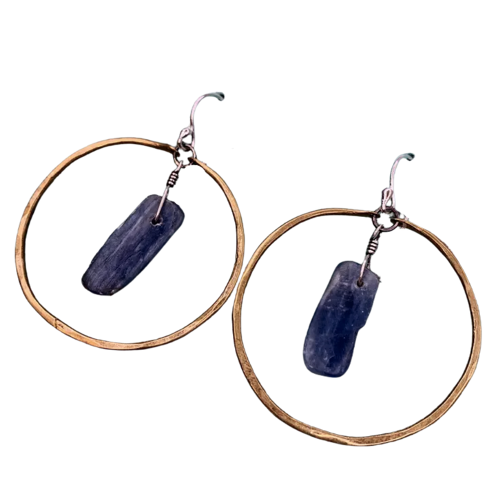 Brass Kyanite Circles Earrings - Medium