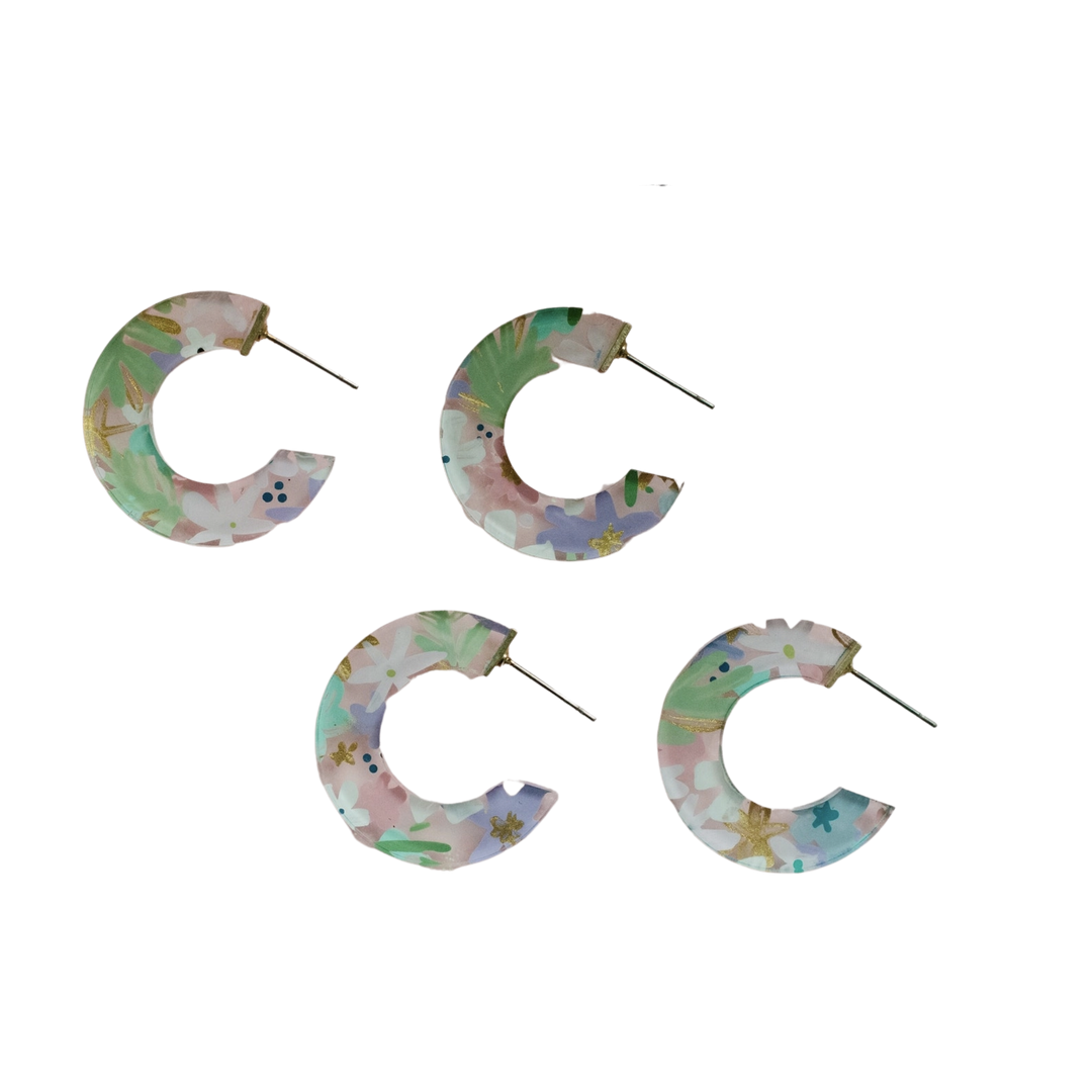 Hand Painted Floral Acrylic Hoops