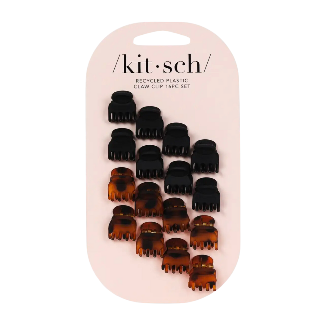 Recycled Plastic Mini Classic Claw Clips 16pc - Black & Tort