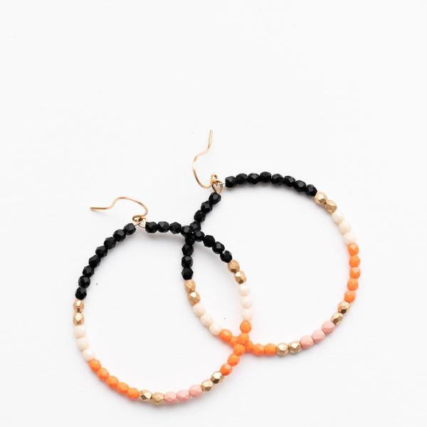 Large Black and Orange Dangle Beaded Hoops