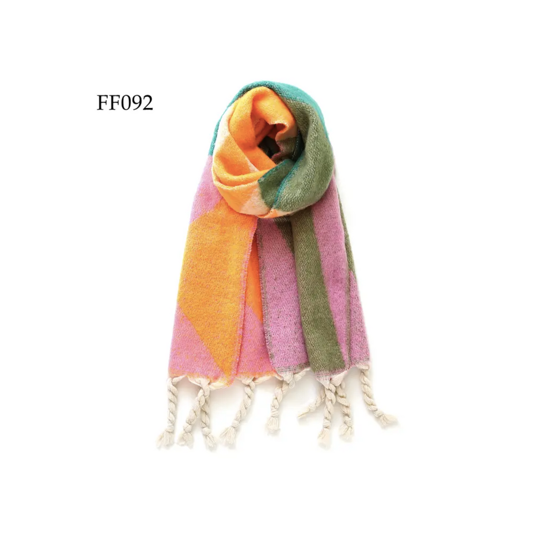 Soft Oblong Multi Color Geometric Brushed Scarf