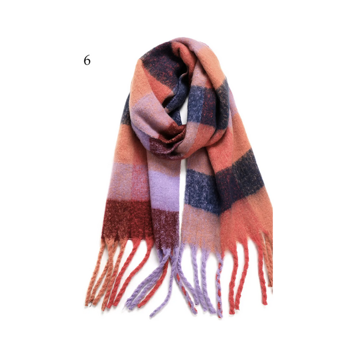 Chunky Oblong Plaid Multi Color Brushed Scarf