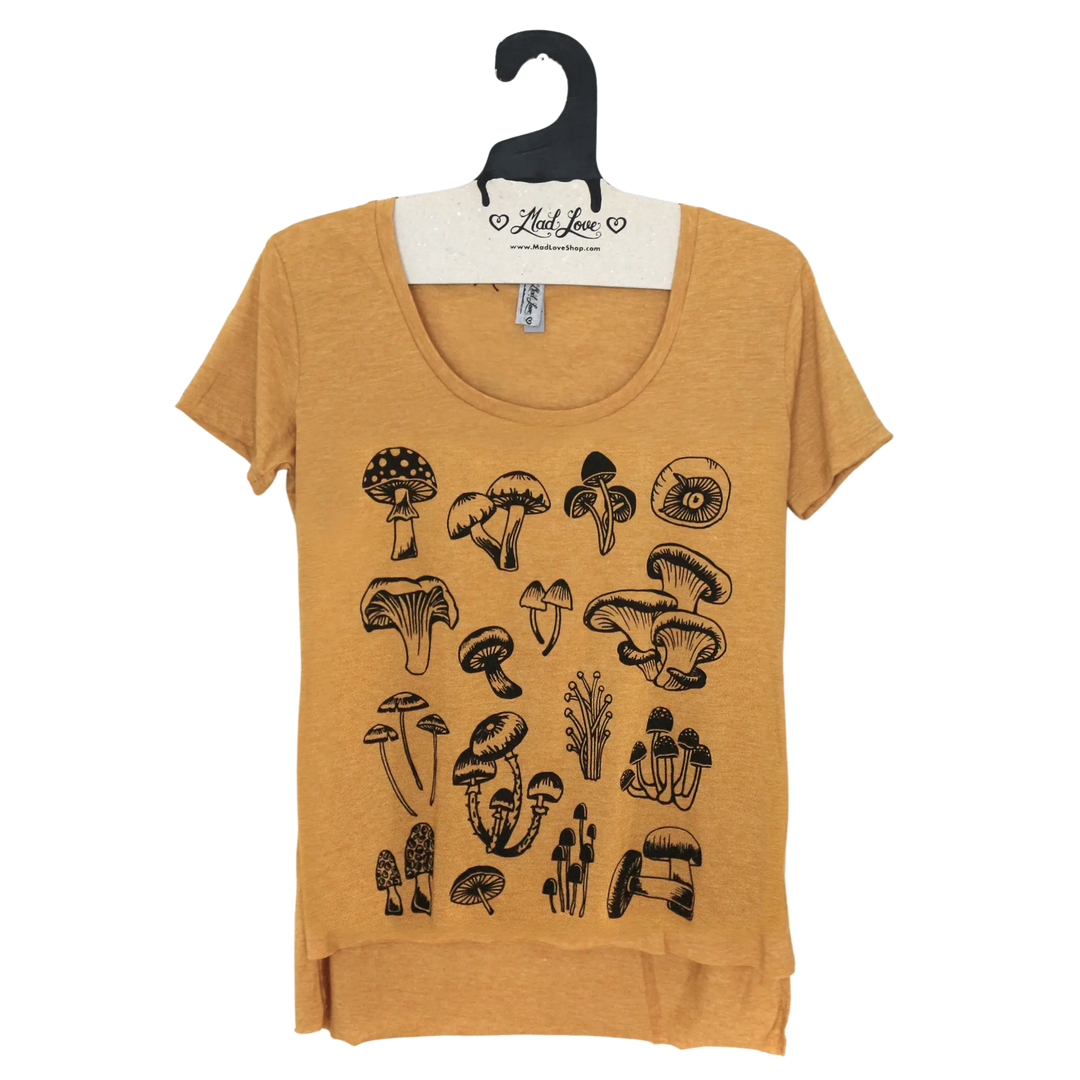 Gold Mustard Scoop Hi Lo Tee with Mushroom Print