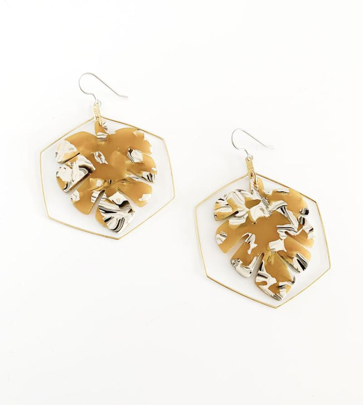 Monstera Tortoise Shell Dangle Earrings