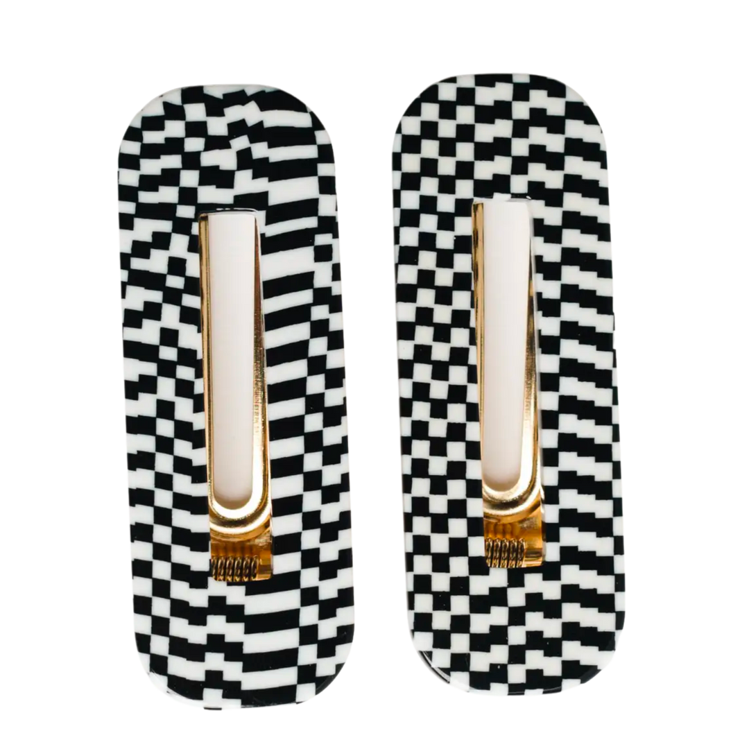 B+W Checkered Tortoise Hair Clip Duo