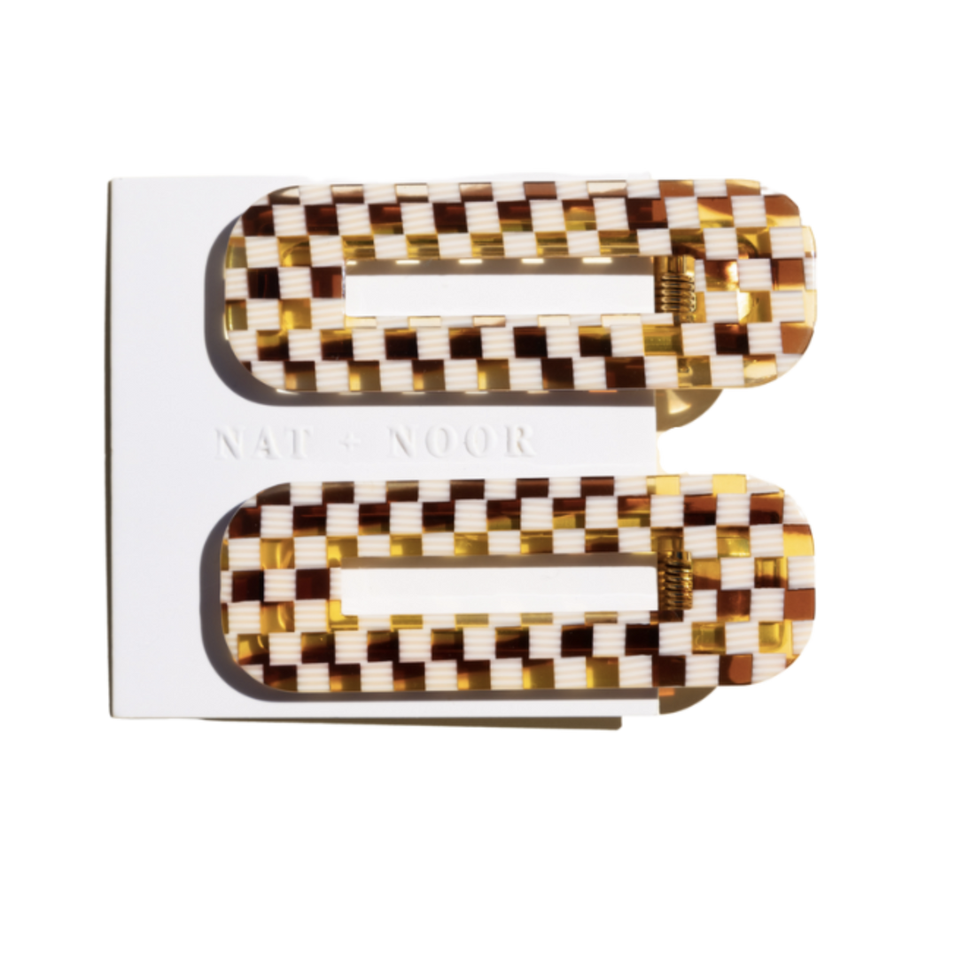 Checkered Tortoise Hair Clip Duo