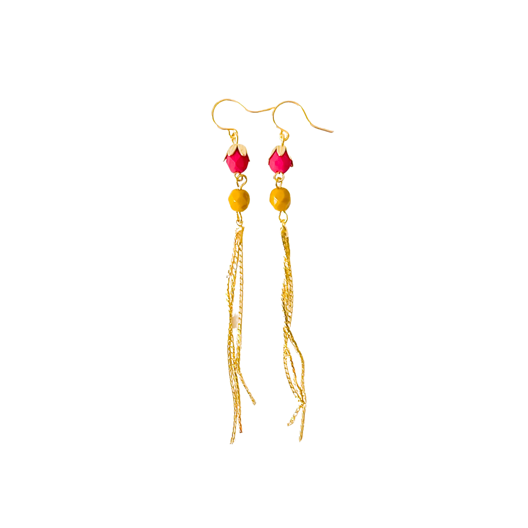 Colorful Gold Chain Tassel Earrings